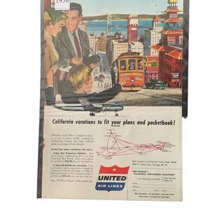 Vintage 1956 United Air Lines California Vacations Ad Advertisement